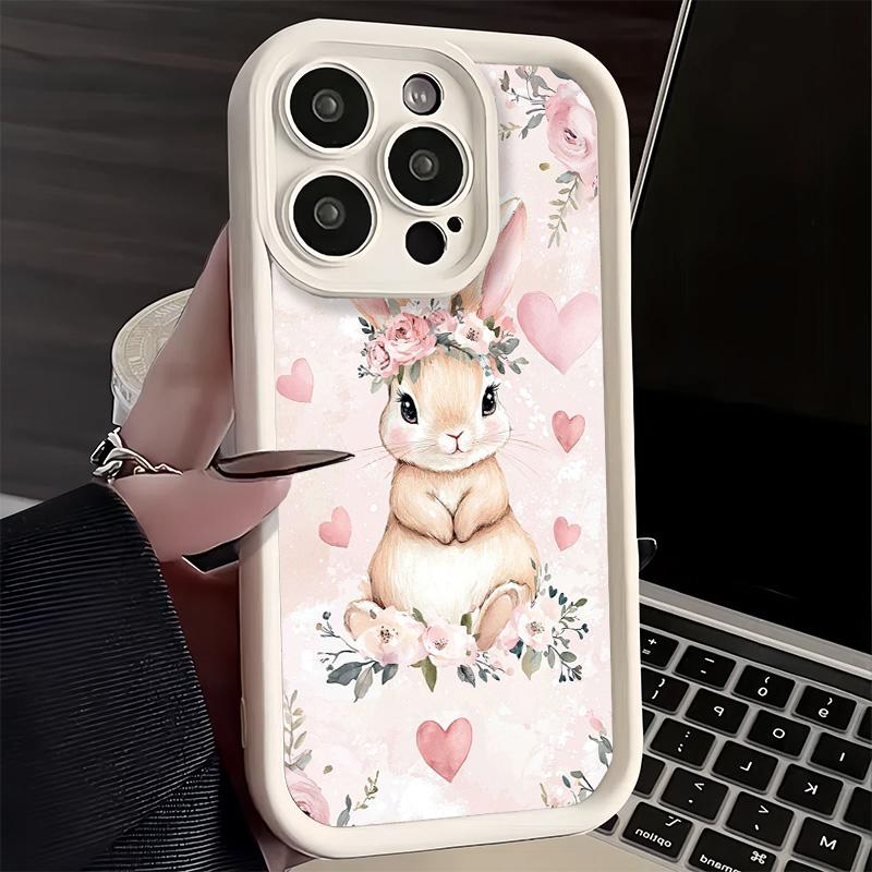 Phone Case for iPhone 17 Air 16E 15 16 Pro Max Cute Cartoon Bunny Rabbit Cover 14 Plus 13 12 Mini Soft Shell Silicone Fundas