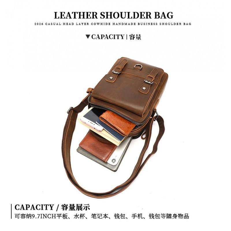 Genuine Leather Men's Shoulder Bag Trendy Retro Fashion Crossbody Crazy Horse Outdoor Travel