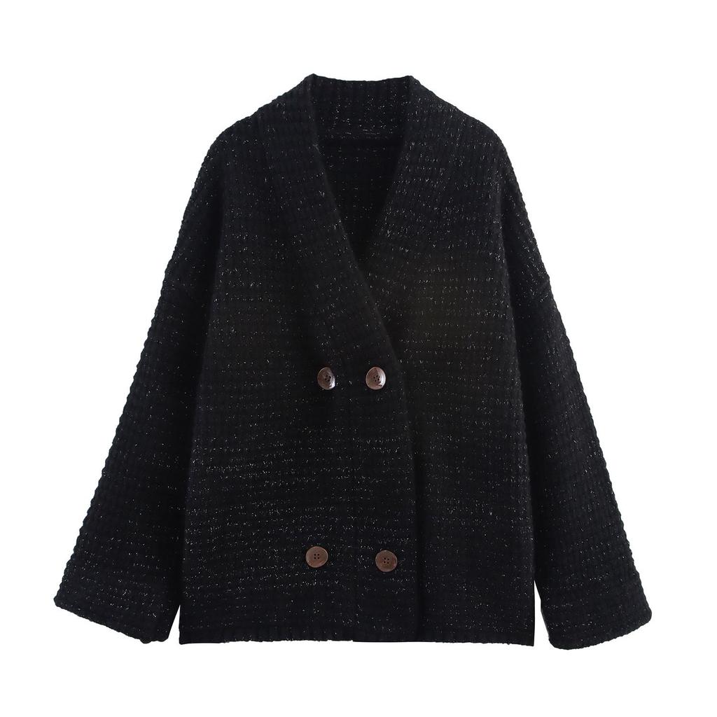 Autumn/Winter Women's European-Style Double-Breasted Knit Sweater Coat