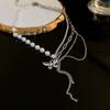 Shiny Butterfly Splicing Pearls Necklace For Women Sweet Simple Tassels Clavicle Chain Choker Trending Pendant Jewelry