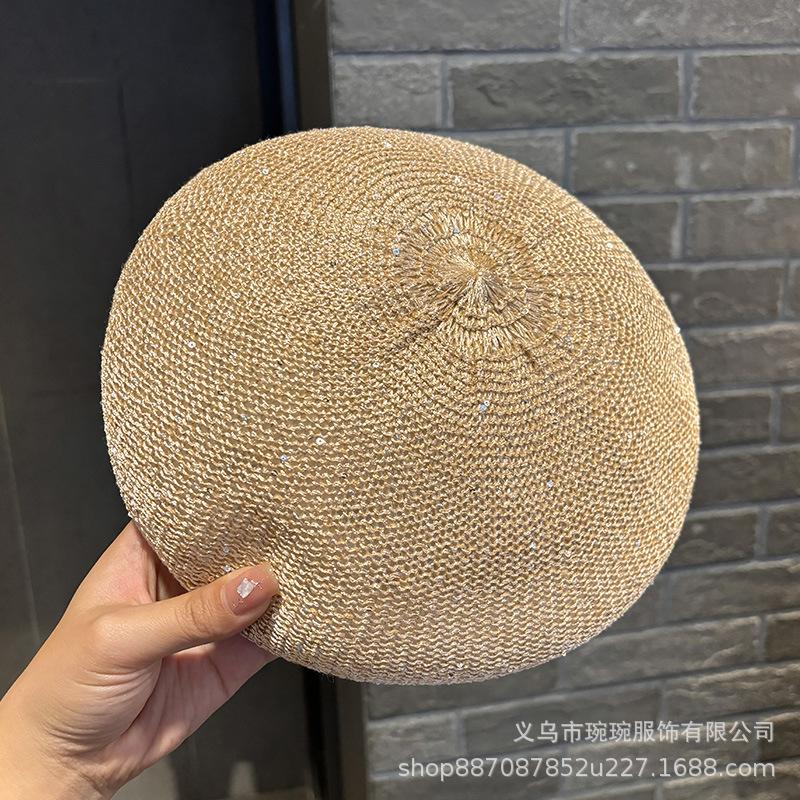 New hollow beret children's summer thin breathable sequined bud hat versatile face small painter hat