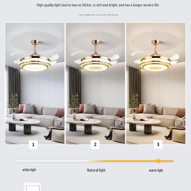 Smart Variable Frequency Ceiling Fan with Chandelier for Living Room, Bedroom, and Restaurant