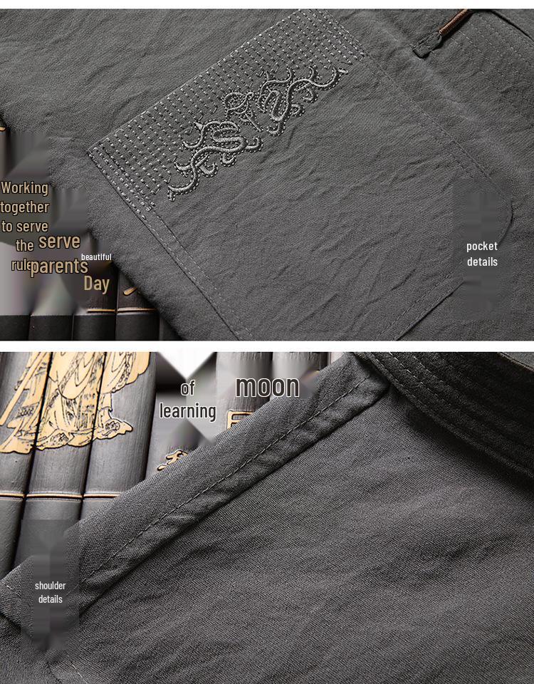 Men's Chinese Style Tang Suit Set – Long Sleeve for Elderly (Spring/Fall) & Short Sleeve for Middle-Aged Dads (Summer).