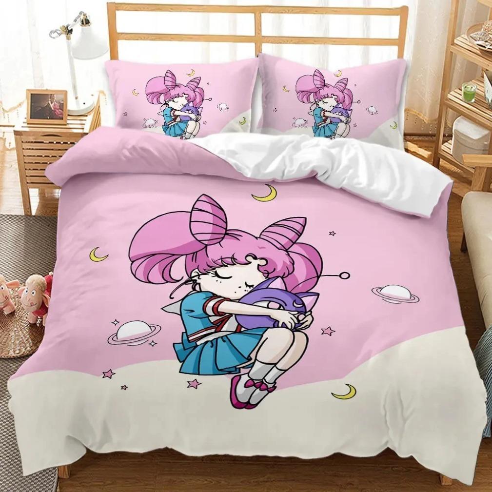 Anime S-SAILOR Girl M-MOON Bedding Set 3D Printed polyester Duvet Cover Pillowcase Girl adults 2/3piece set Single/Large Size
