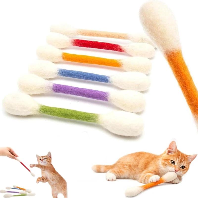 6PCS Cotton Swabs Cat Toy with Catnip Kitten Chew Sticks for Indoor Boredom Durable Dental Teething Ropes Interactive Accessory