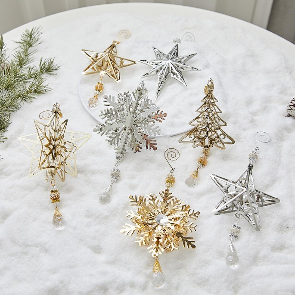 Iron 3D Christmas Snowflakes Pendant Three-dimensional Glitter Christmas Tree Hanging Ornaments Reusable Plating Gold/Silver
