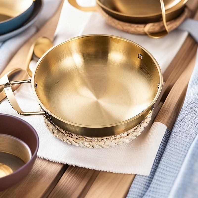 Korean Stainless Steel Instant Noodle Pot With Handle Frying Pans Cooking Pots Durable Seafood Snack Plate Kitchen Cookware