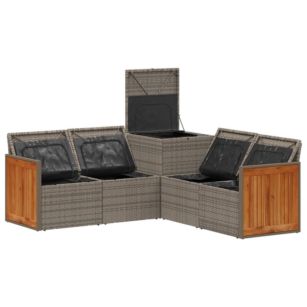 Sofa Set 5 Pieces Gray and Dark Gray Poly Rattan and Steel