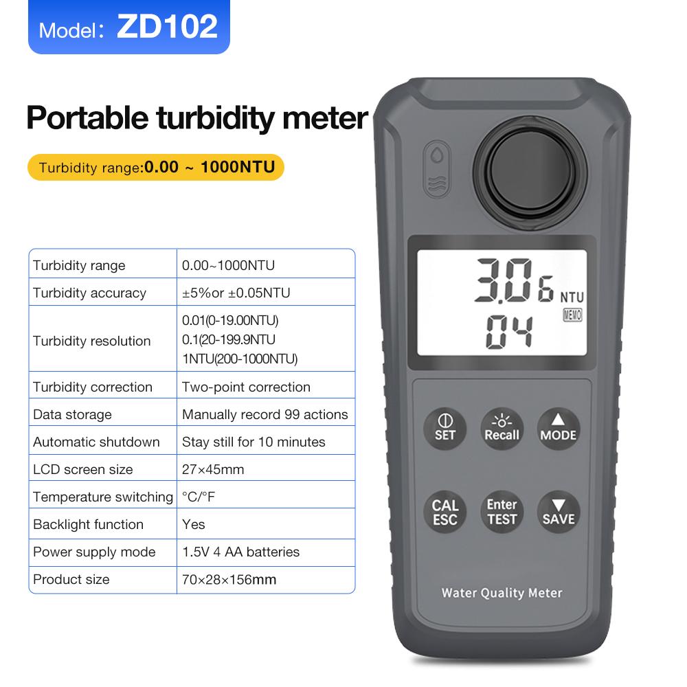 0-1000NTU Turbidimeter Digital Turbidity Meter Tester Multiparameter Water Quality Detector for Aquarium Pool