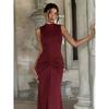 European and American Women's Clothing Spring New Fashionable and Sexy Pleated Waist Back Split Neck Sleeveless Dress