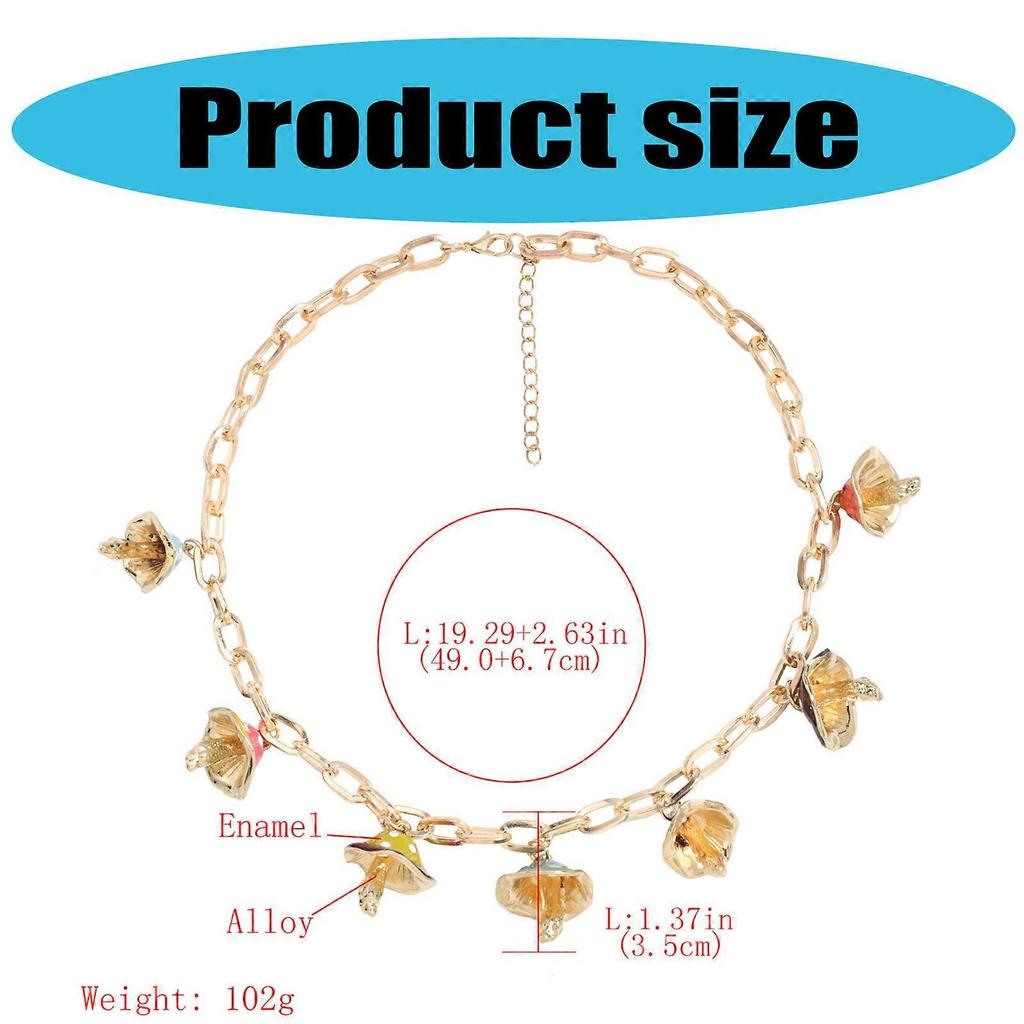 Colorful Mushroom Pendant Necklace Adjustable Length Neckchain Alloy Oil Drop Charm Choker for Fashionable Women