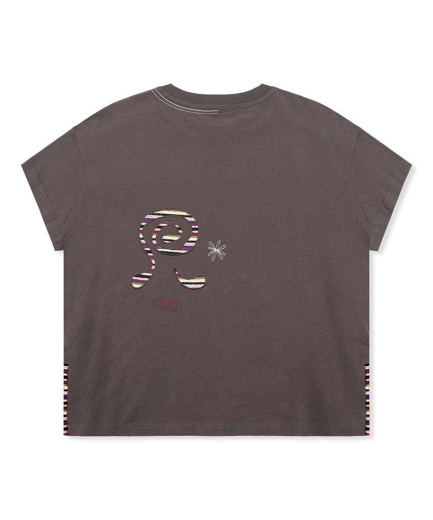 RuNaKi'Hu' Wxt085 Onco Stripe Applique T-Shirt (Brown)