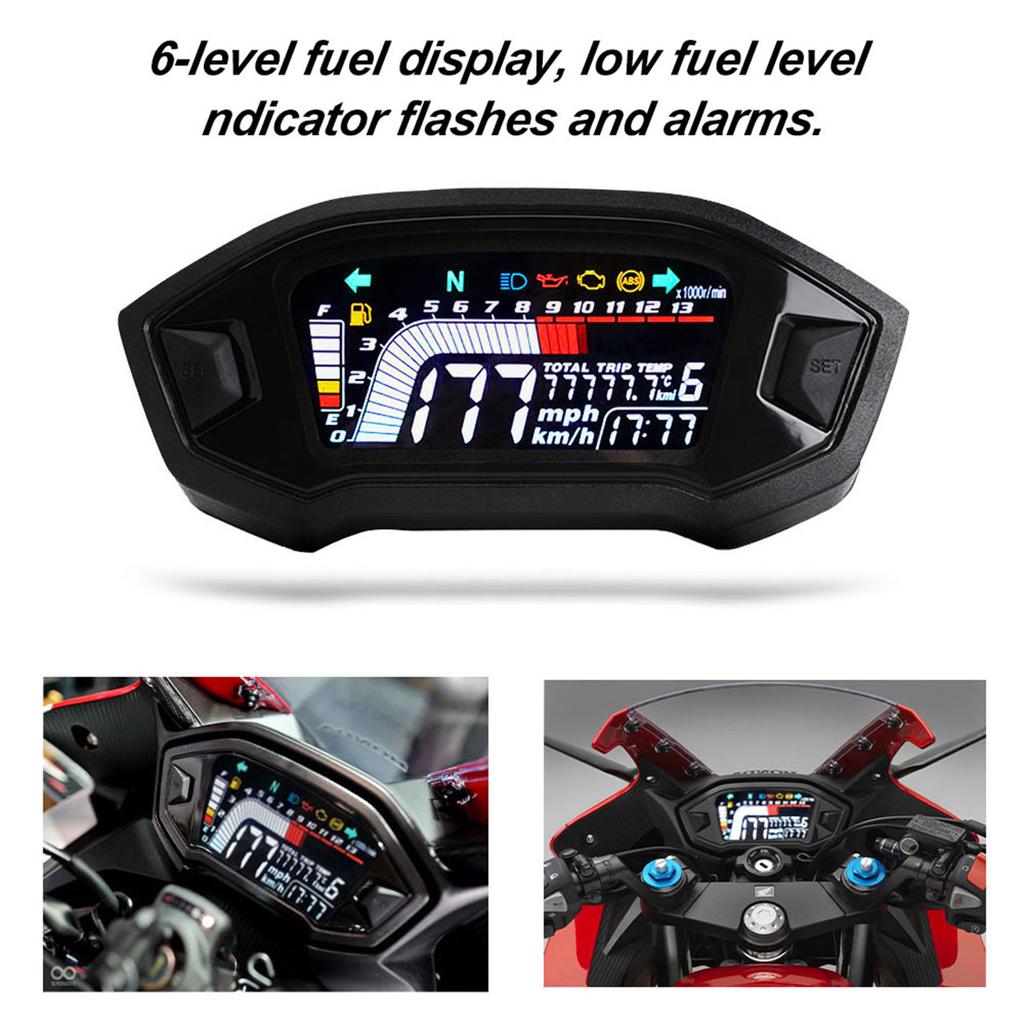 Univerzálny tachometer pre motocykle s LCD digitálnym ukazovateľom hladiny paliva pre 1, 2 a 4 valce