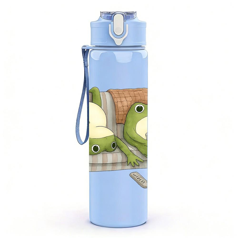 1PC Sofa Twin Relaxed Frogs 750ml Color Plastic Sports Water Bottle Leakproof Flip Straw Lid Suitable for Sports Office Home Use
