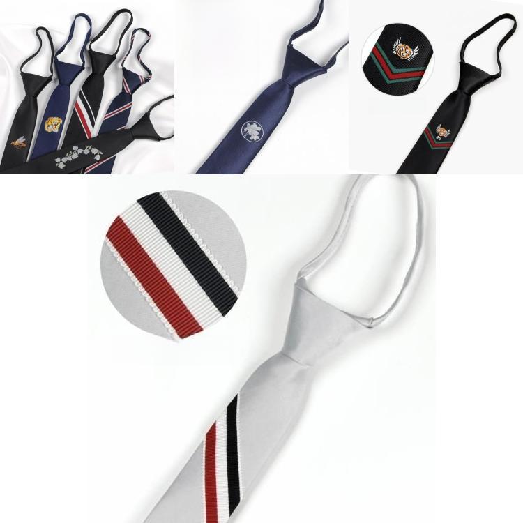 Tiger Head Embroidered Neck Tie For Kids With Striped Wool Material For School Or Casual Wear