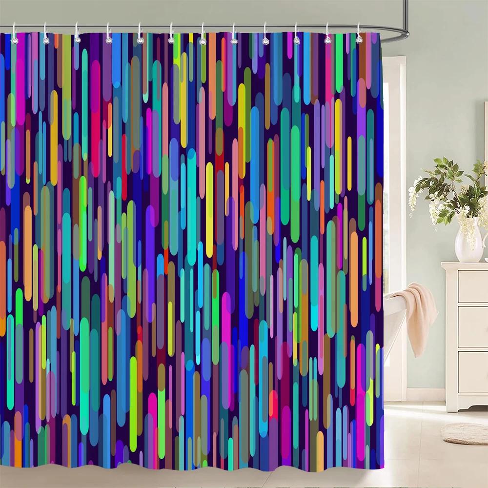 

1 pc Watercolor Geometry Printed Shower Curtain Home Bathroom Decoration Printing Polyester Fabric Bath Curtains With Hooks W90xH180cm