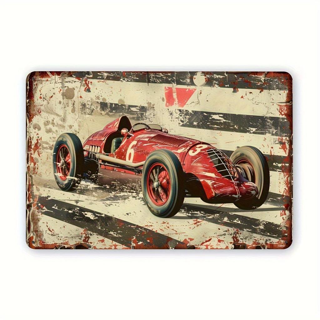 Vintage Racing Car Metal Wall Art HeavyDuty Iron Garage Decor with Red Black Racing Design Retro Race Car Metal Sign for M