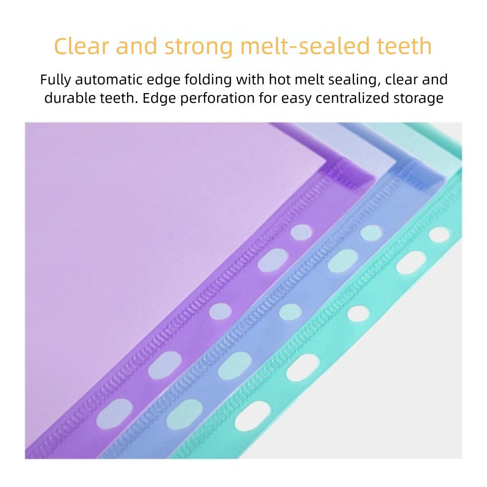6pcs Colorful Plastic Binder Folders A4 Clear Punched Pockets Snap Closure 11 Holes Label Loose-Leaf School