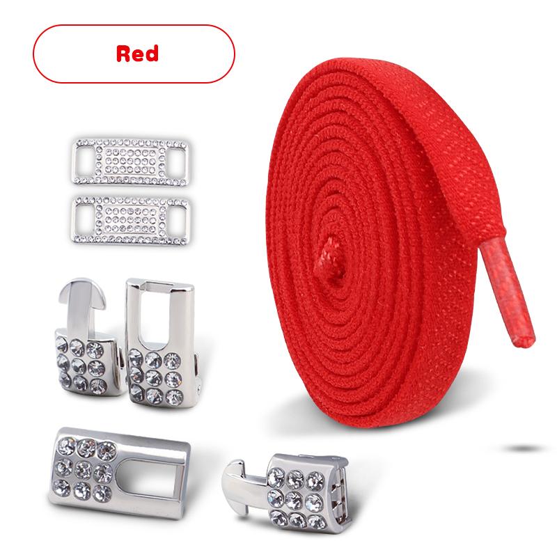 No Tie Shoe laces Elastic Laces Sneakers Tennis Silver Diamond buckle Shoelaces without ties Flat Shoelace for Shoes accessories