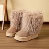 Autumn and Winter Long Haired Mid Length Boots with Thick Soles, Warm Home Cotton Shoes, Casual and Fashionable Snow Boots for Women