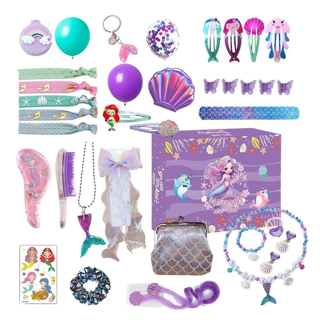 Mermaid Advent Calendar 24 Days Mermaid Jewelry Countdown Calendar Mermaid Princess Dress Up Jewelry Hairpin Toy for Kids Girls