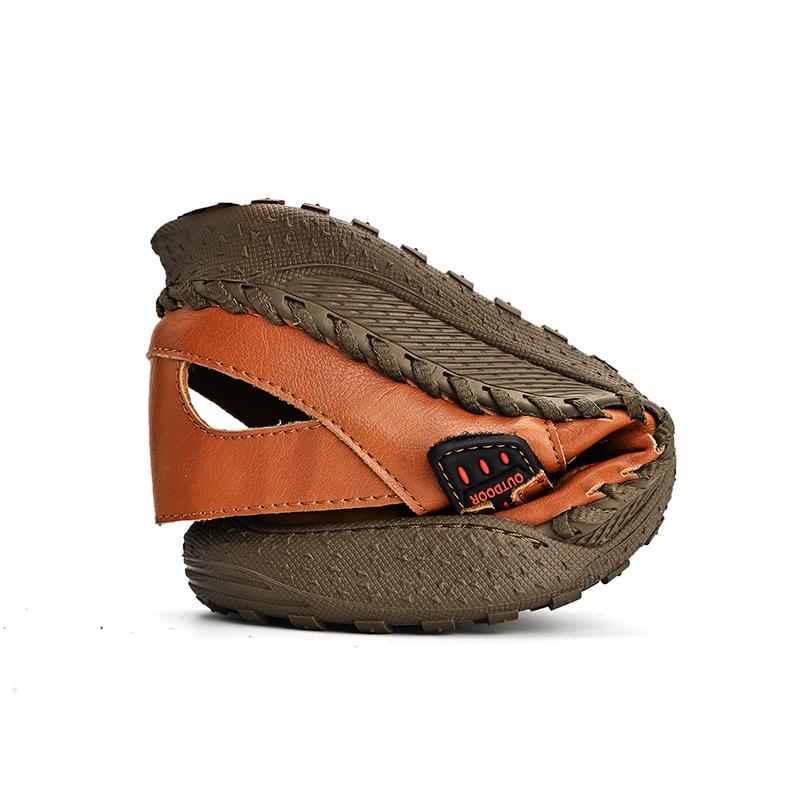 Herren-Sandalen aus echtem Leder, handgenäht, atmungsaktiv, lässig, weich