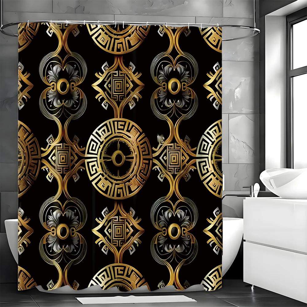 Baroque Greek Paper Roll Leaf River Curve Circle Gorgeous Shower Curtain, Bathroom Decorative Shower Curtain, Waterproof Shower