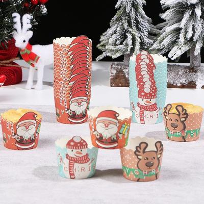 50pcs Christmas Cupcake Baking Tool Cup Tray Cartoon Reindeer Snowman Muffin Cake Wrapper Paper Xmas Party Decoration