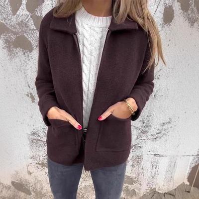 2025 Herbst und Winter Neue Damen Revers Einfarbig Reißverschlusstaschen Jacke