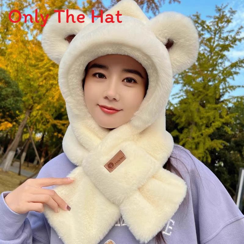 Plush Hooded Scarf For Women With Windproof Neck Cover And Soft Polyester Material