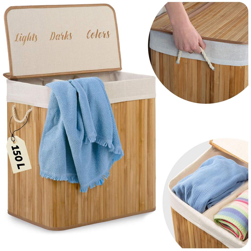 Bamboo laundry basket with lid 150 l Massido