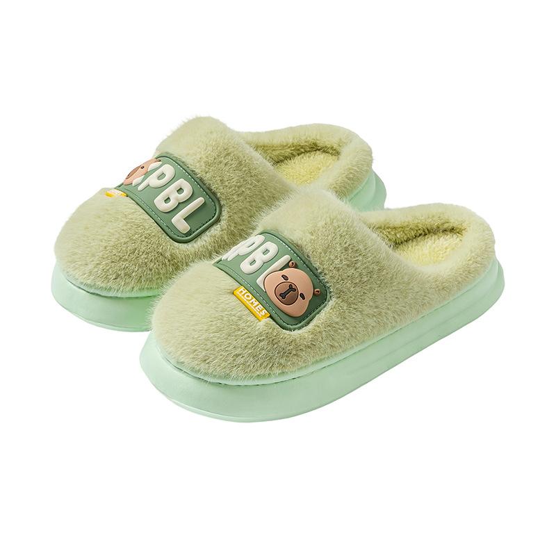 Cartoon embroidered lightweight wool slippers autumn and winter dormitory hotel warm and velvet thick-soled couple cotton slippers