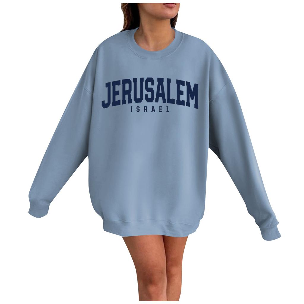Israeli Women's Fashion Casual Long Sleeve Printed Round Neck Sweatshirt Top