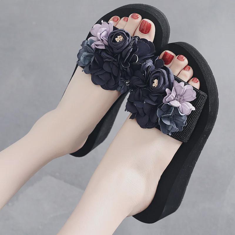 Dámské letní klínkové žabky: Plážové sandály na vysokém podpatku s protiskluzovou podrážkou