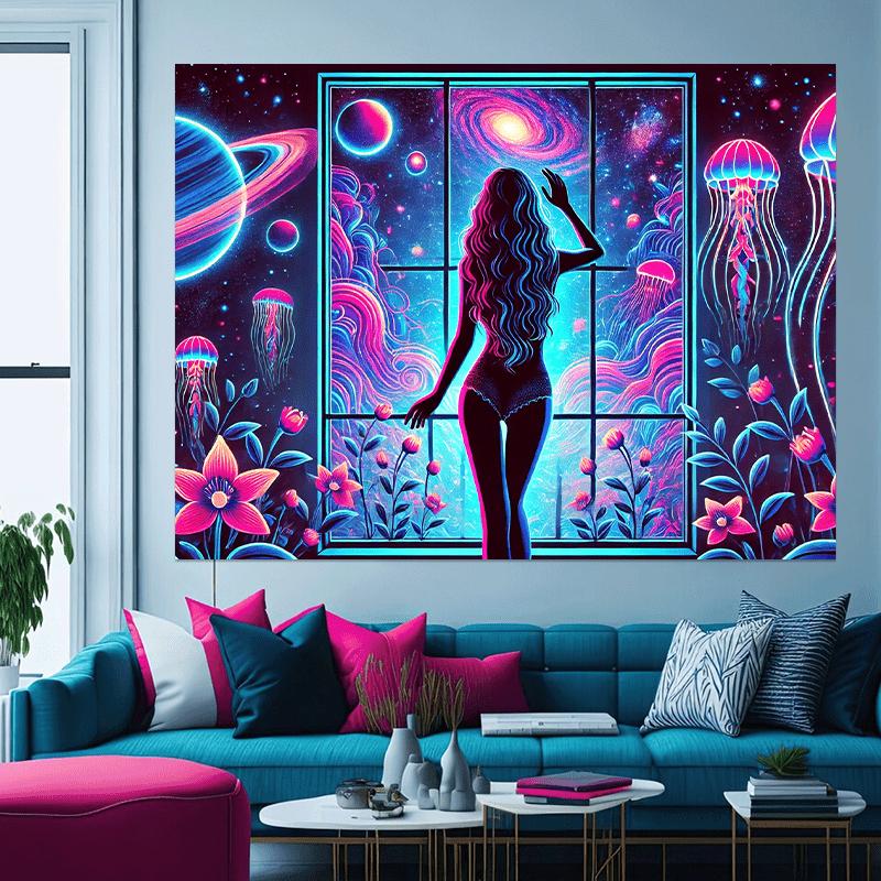 Neon Goddess Tapestry, Suitable For Hanging On The Walls Of Bedrooms And Living Rooms As An Interior Decoration Element. 100X70CM