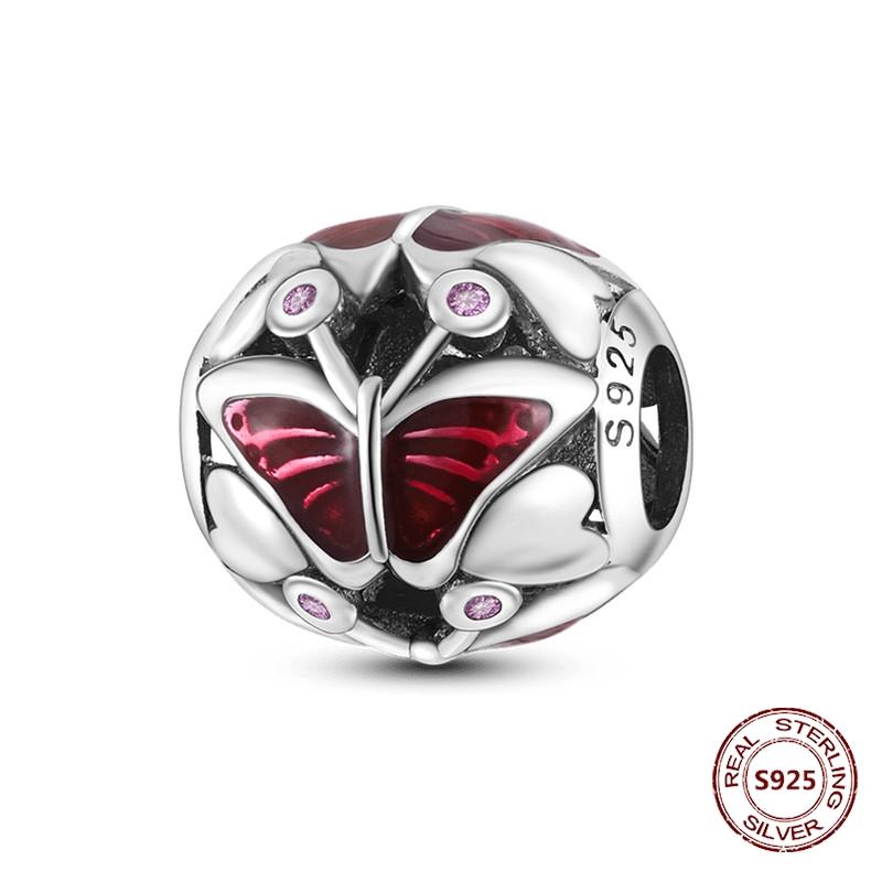 Butterfly Charm copper Authentic Pink Blue Zircon Fly Butterflies Safety Chain Clip Charm Bead Charms Compatible With Bracelets Do It Yourself Jewelle