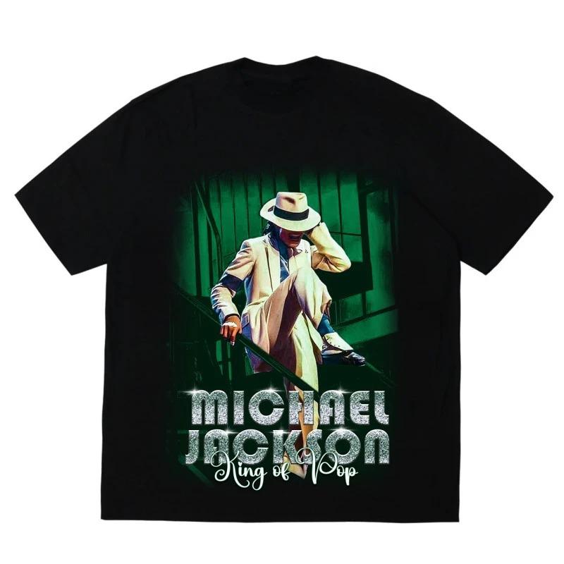Michael Jackson Portret Gouden Handtekening T-shirt Oversized Y2k Katoen Grafisch T-shirt Unisex Unisex Streetwear Top Dames Heren Kleding