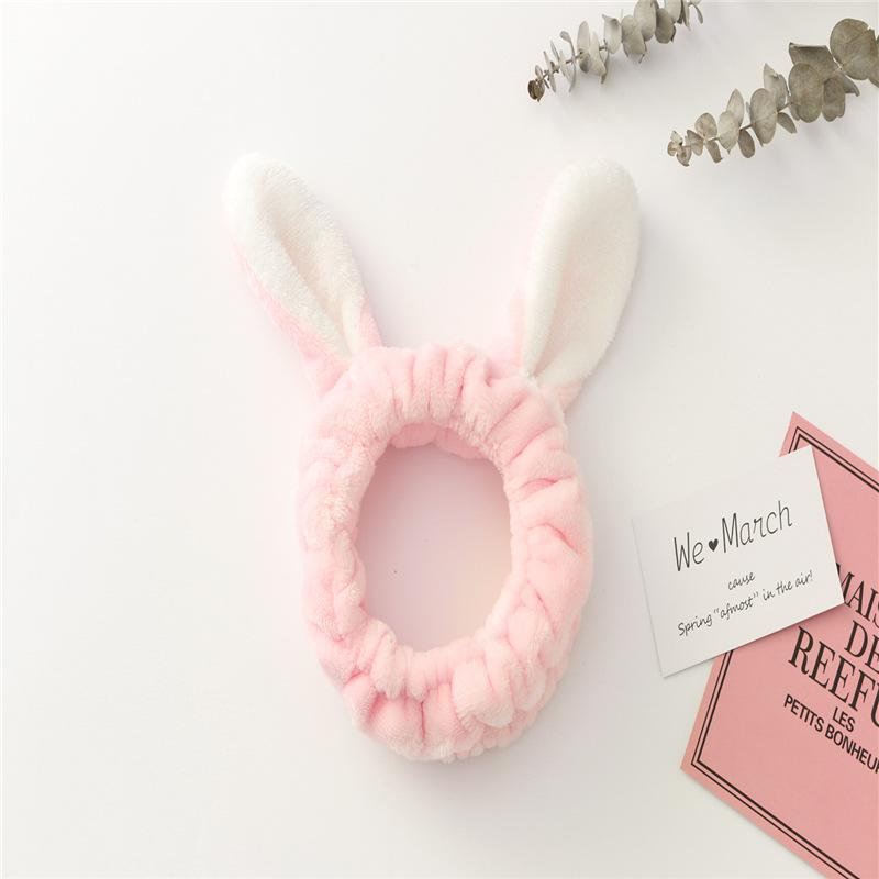 Face Wash Makeup Headband Bow Coral Fleece Rabbit ears Hairbands Women Girls Elastic Hair Bands Soft Turban Hair Accessories