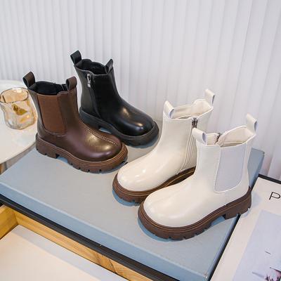 Children's Martin Boots 2024 Winter New Boys' Short Boots Girls' Black Soft-soled Leather Boots British Style Girls' Single Boots Shoes