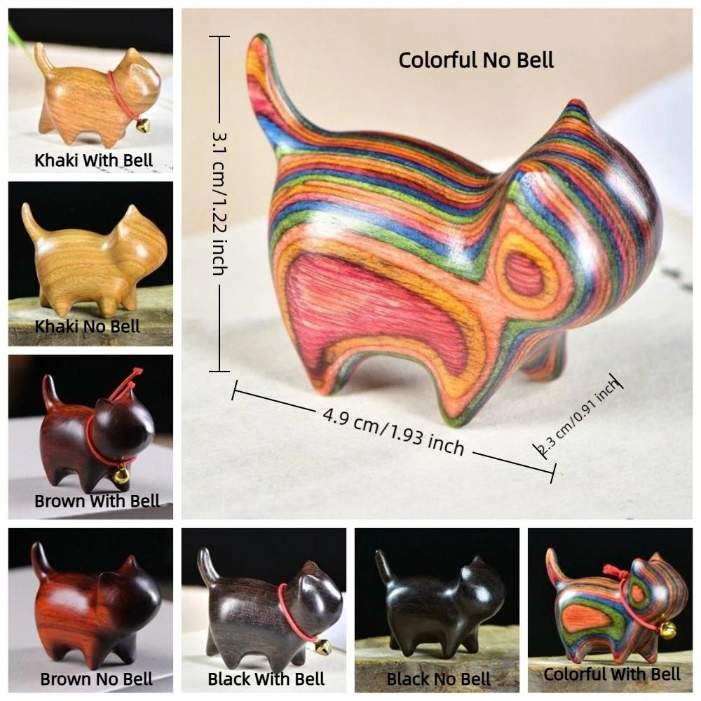 Wood Carving Cat Ornament Natural Texture Lucky Cat Ornament Wooden Cat Figurine  Bookshelf Display