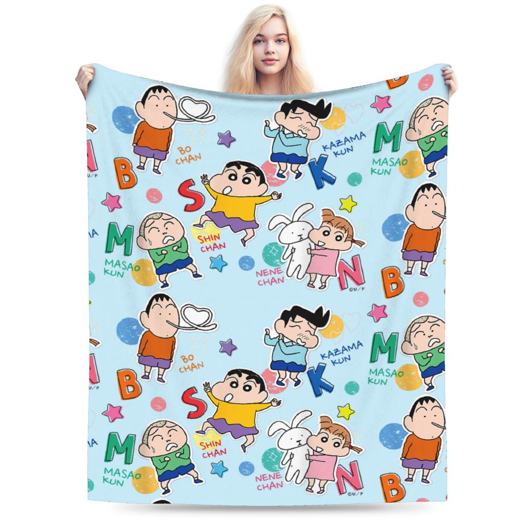 Crayon Shin chan Knitted Blanket Cartoon Flannel Throw Blankets Summer Air Conditioning Personalised Soft Warm Bedspread
