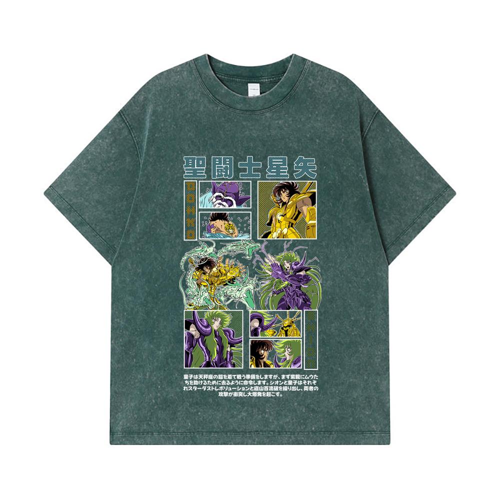 275 GSM Washed T-shirts 100% Cotton Saint Seiya V5 Dohko Shion Print Unisex Heavy Cotton T Shirt