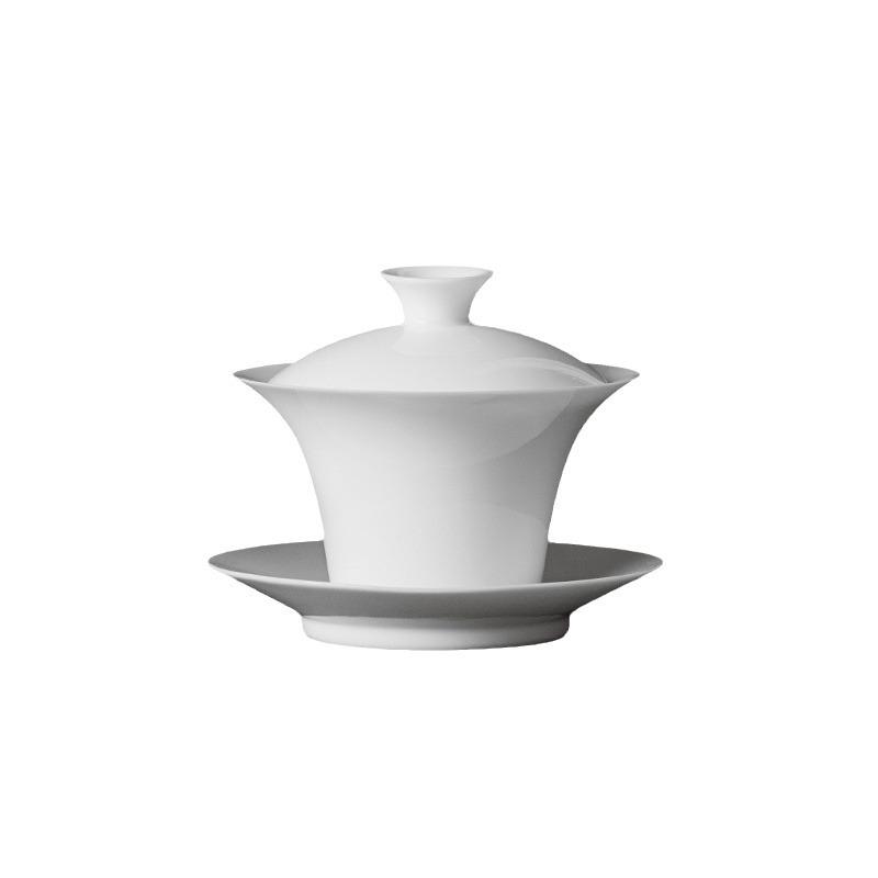 White Ceramic Lidded Bowl Single Kombucha Bowl with Cover Sancai Tea Cup Dehua Ceramic Gaiwan Sweet White Bubble Tea Bowl