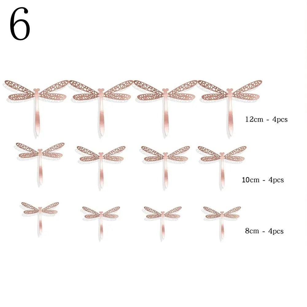 12PCS 3D Imitation Dragonfly Wall Sticker Wedding Party Decoration PVC Metal Texture Gold Silver Butterfly Wall Stickers