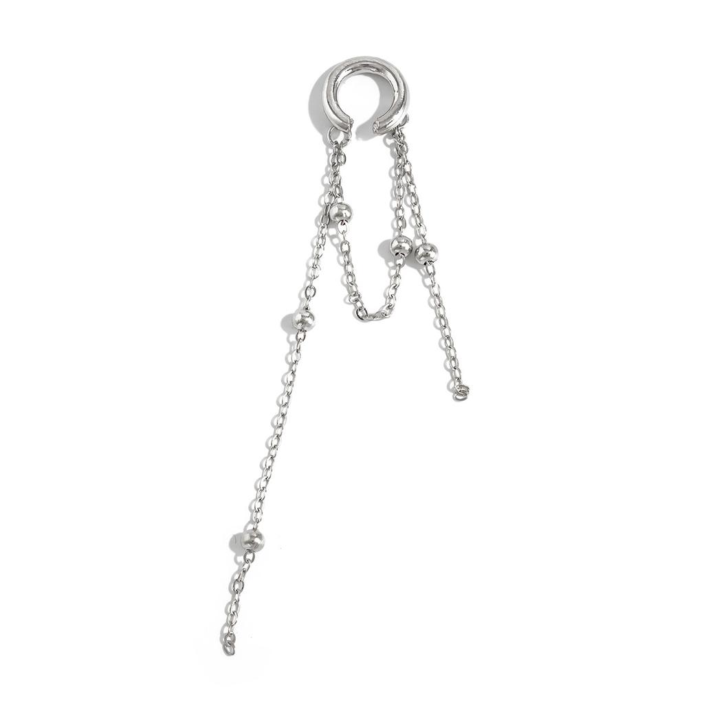 Temperament Imitation Pearl Long Fringed Ear Bone Clip, Wind Metal Chain C-Shaped Ear Buckle Without Ear Holes