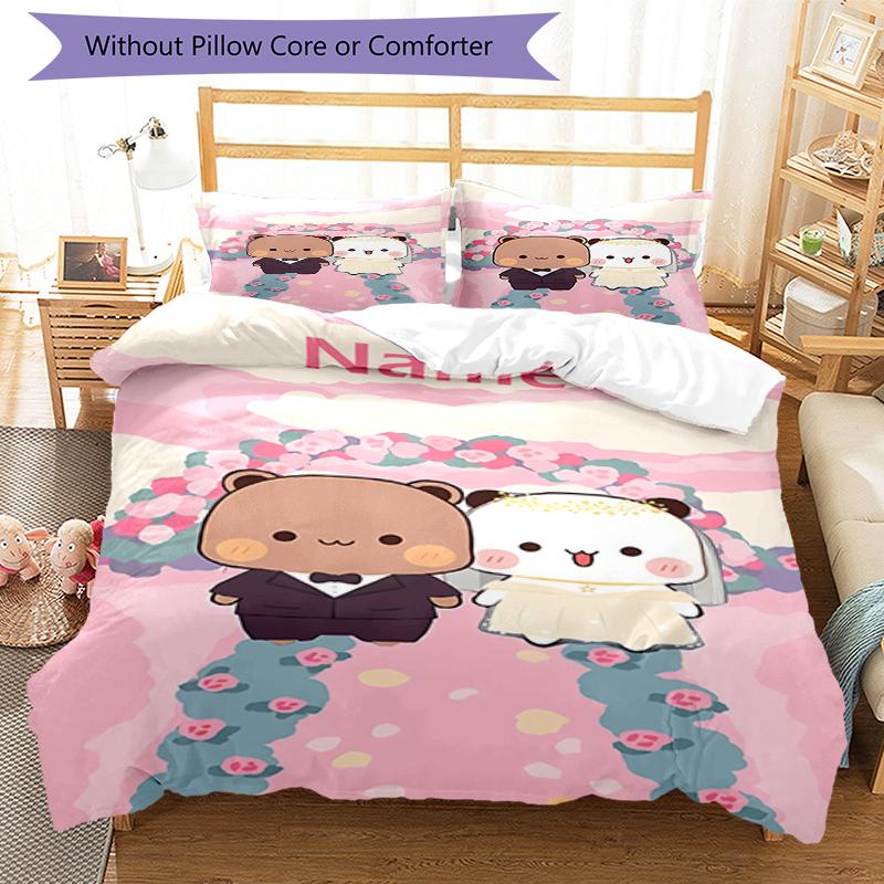 3pcs Custom Name Bubu Dudu Bedding Set Duvet Cover Closure Includes 1 Duvet Cover & 2 Pillowcases, Soft and Comfortable for All Seasons.