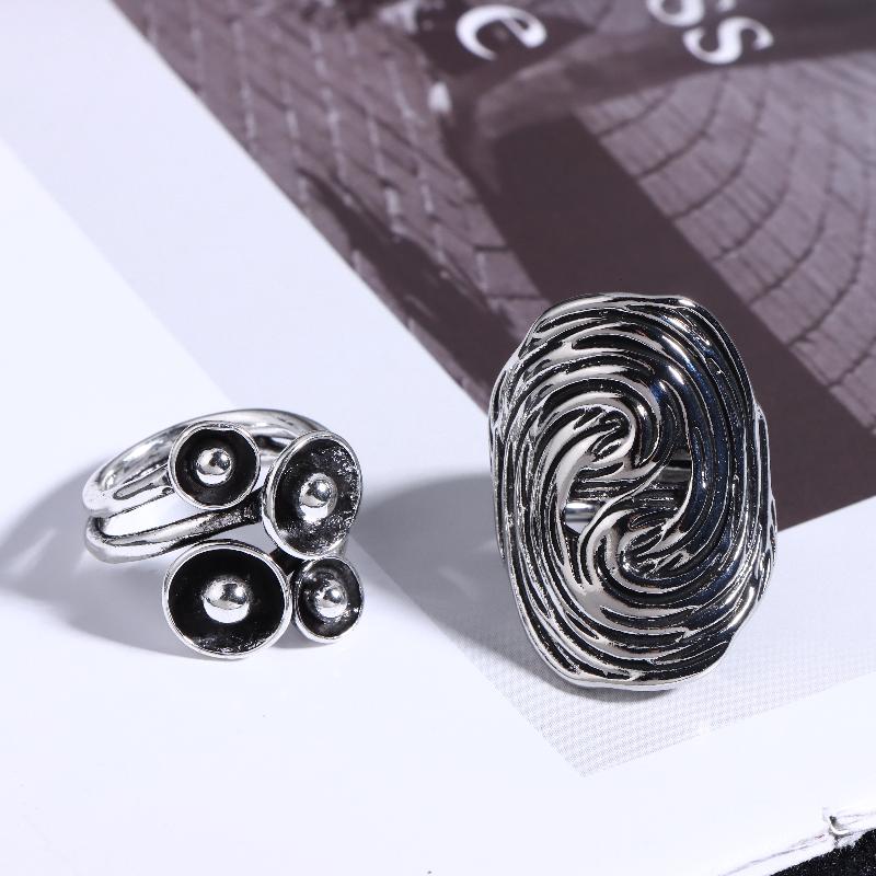 Vintage Exaggerated Geometric Flower Opening Adjustable Rings For Women Men Punk Finger Jewelry Party Gifts