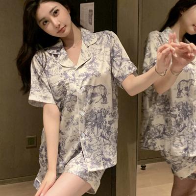 China Style Ink and Wash Landscape Painting Pajamas Women New Summer Cool Female Sleepwear Classic Elegant Short Housewear