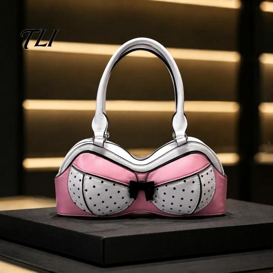 Borsa a Spalla Estetica di Nicchia a Pois a Forma di Reggiseno per Donna, Pelle PU Creativa con Compatto Spazio di Archiviazione Stratificato, Tracolla Regolabile, Moda