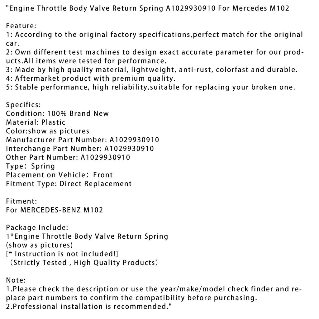 Engine Throttle Body Valve Return Spring A1029930910 For Mercedes M102